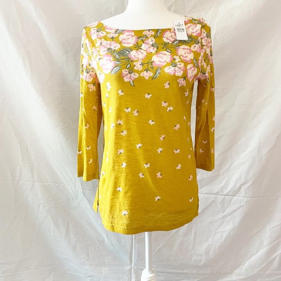 NEW Women's LOFT Yellow Floral Shirt size Small - Picture 1 of 9